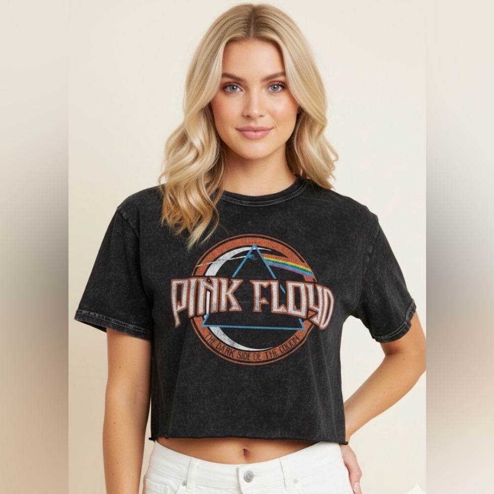 Pink Floyd size medium burnout, black short sleeve cropped T-shirt